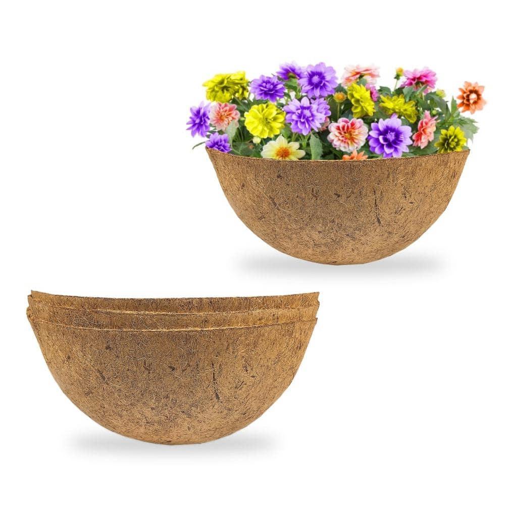 4 PCS Round Flower Pot Coconut Basket,Casewin Hanging Basket Coco Liner Natural Coconut Planter Basket Liner for Hanging Baskets at Indoor Outdoor Garden Porch Balcony (14 Inch)