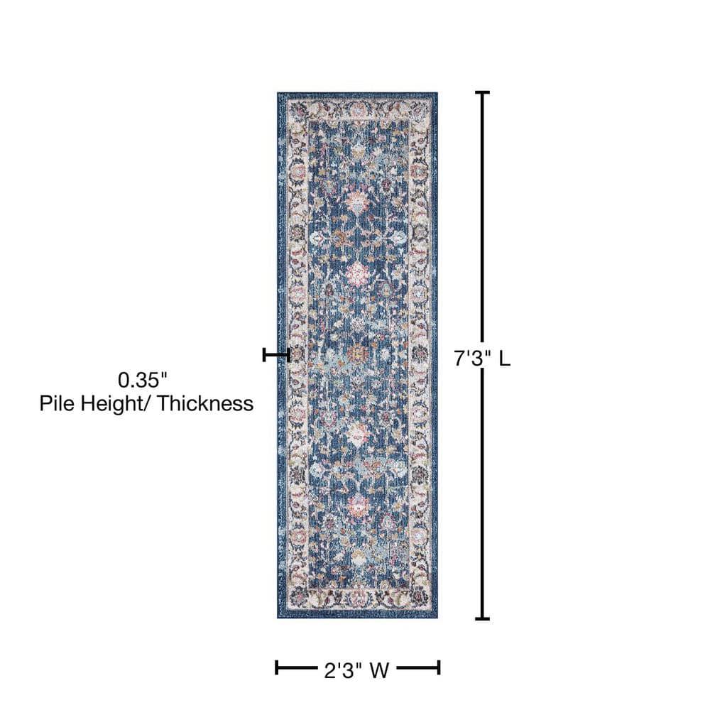 Concord Global Trading 72342 2 x 7 ft. Vintage Istanbul Border Runner Rug, Navy