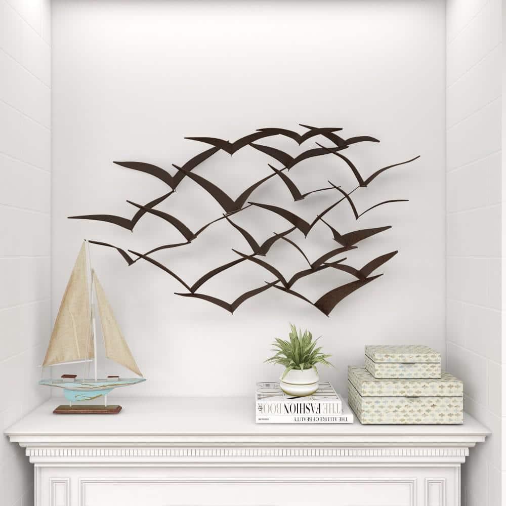 DecMode Black Metal Sleek Flying Flock Of Bird Wall Decor