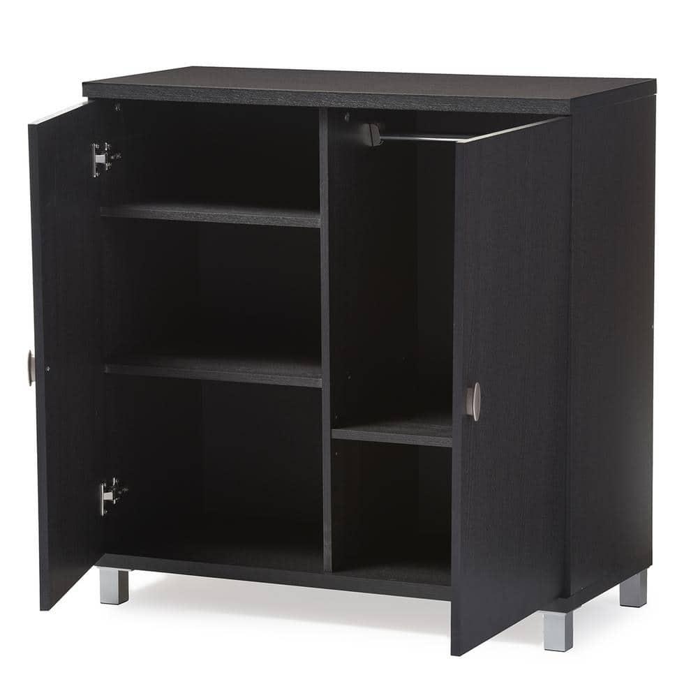 Baxton Studio Marcy Modern and Contemporary Wood Entryway Storage Sideboard Cabinet - Dark Brown: Fixed Shelves, Wood Composite