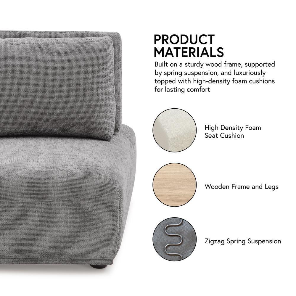 HOMES: Inside + Out Povoa Modern Modular Trapezoidal Armless Chair Chenille with Extendable Backrest Gray