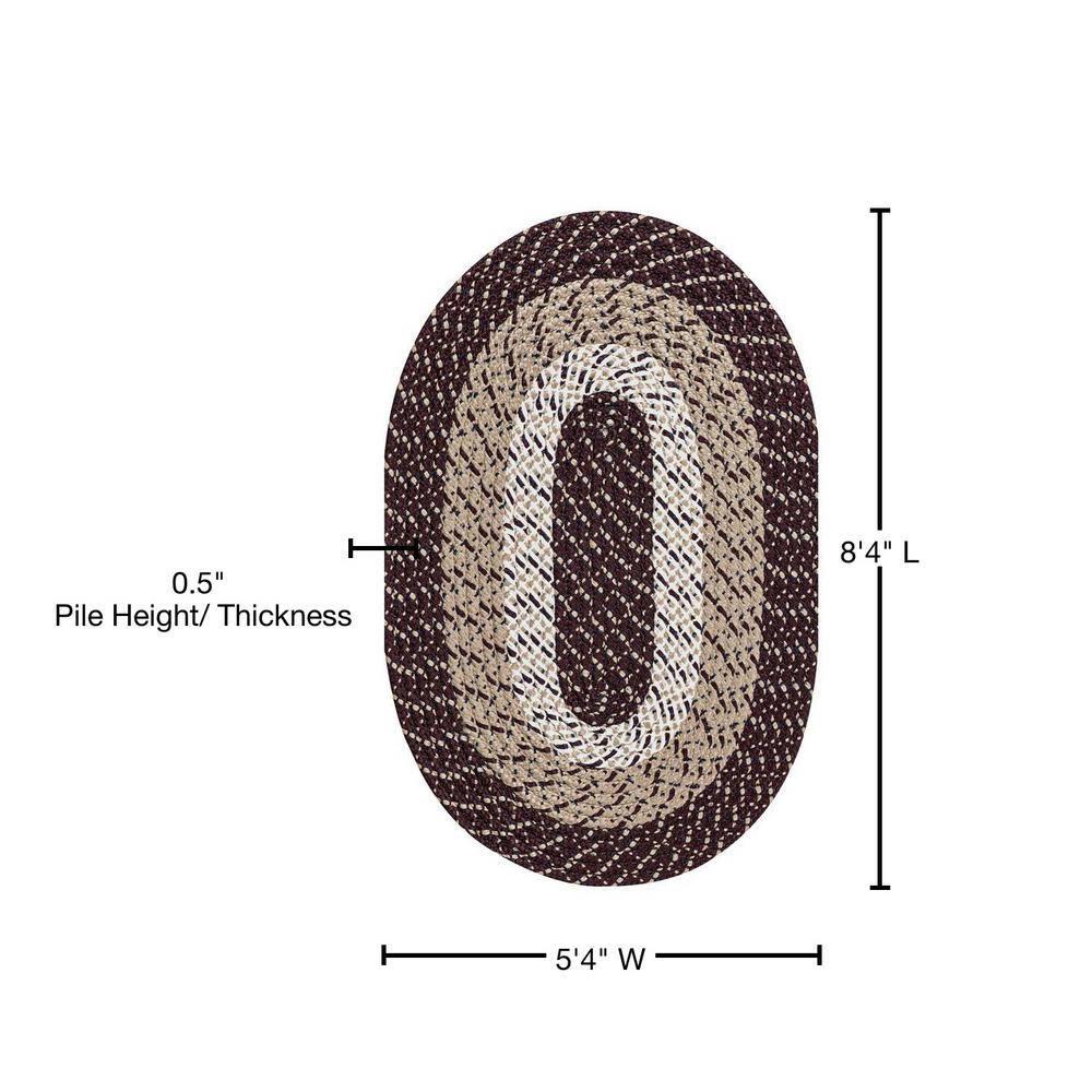Better Trends Country Polypropylene 64" x 100" Oval  Braided Rug - Burgundy Stripe