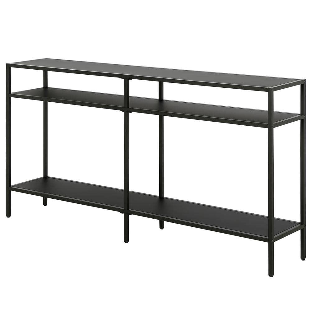 55" Black Bronze Console Table with Metal Shelves - Henn&Hart