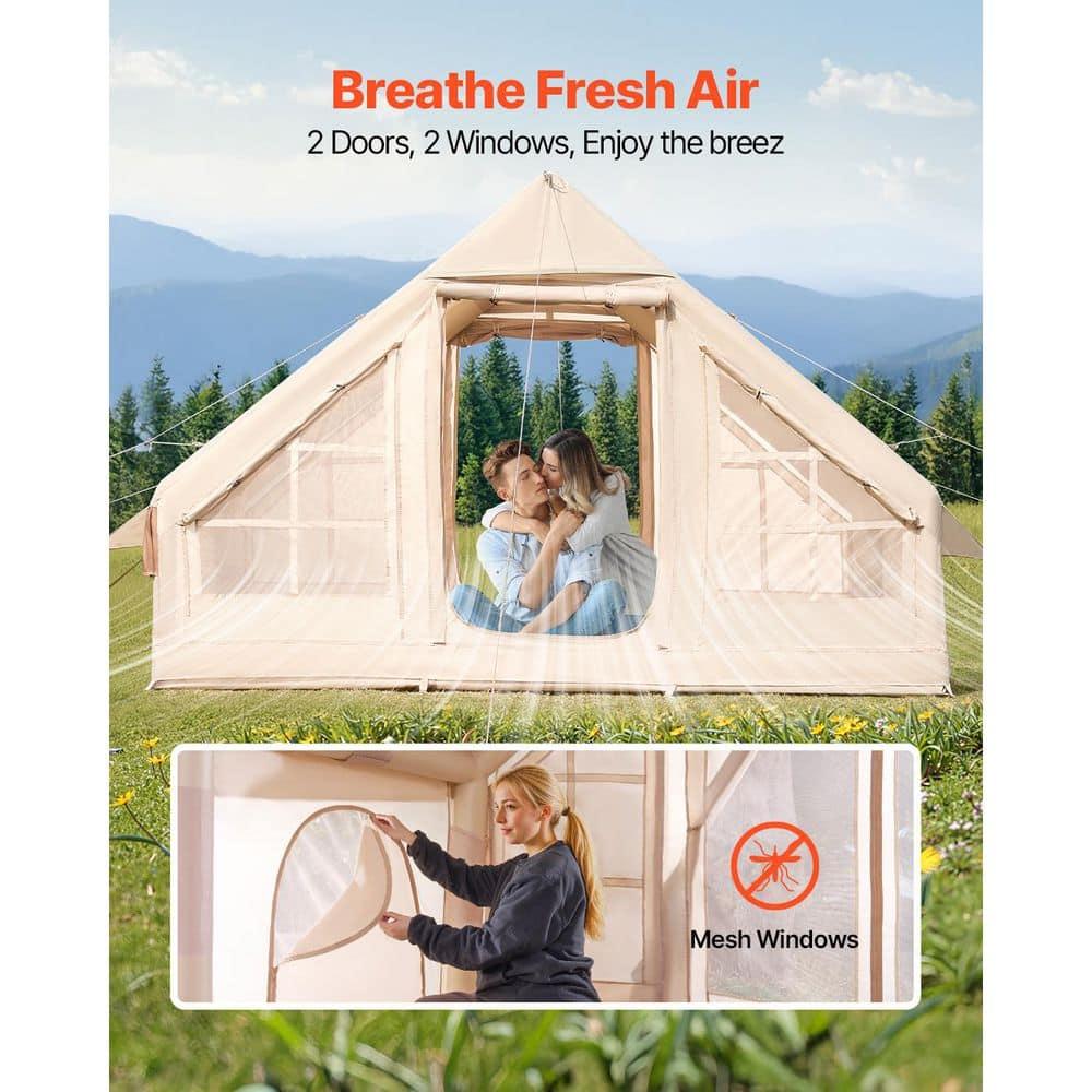 VEVOR Inflatable Tents for Camping, Easy Setup Blow up Tent with Hand Pump, 4 Season Glamping Tent with Stove Jack, Doors & Mesh Windows, Storage Bag Included for Easy Taking