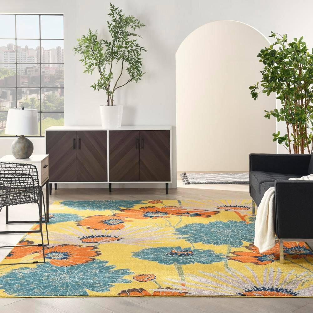 Nourison Allur Oversized Flowers Indoor Area Rug Yellow Multicolor 7'10" x 9'10"