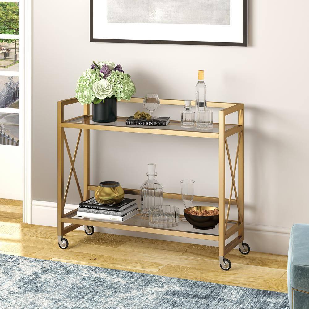 Evelyn&Zoe 38" Brass Metal/Glass Bar Cart