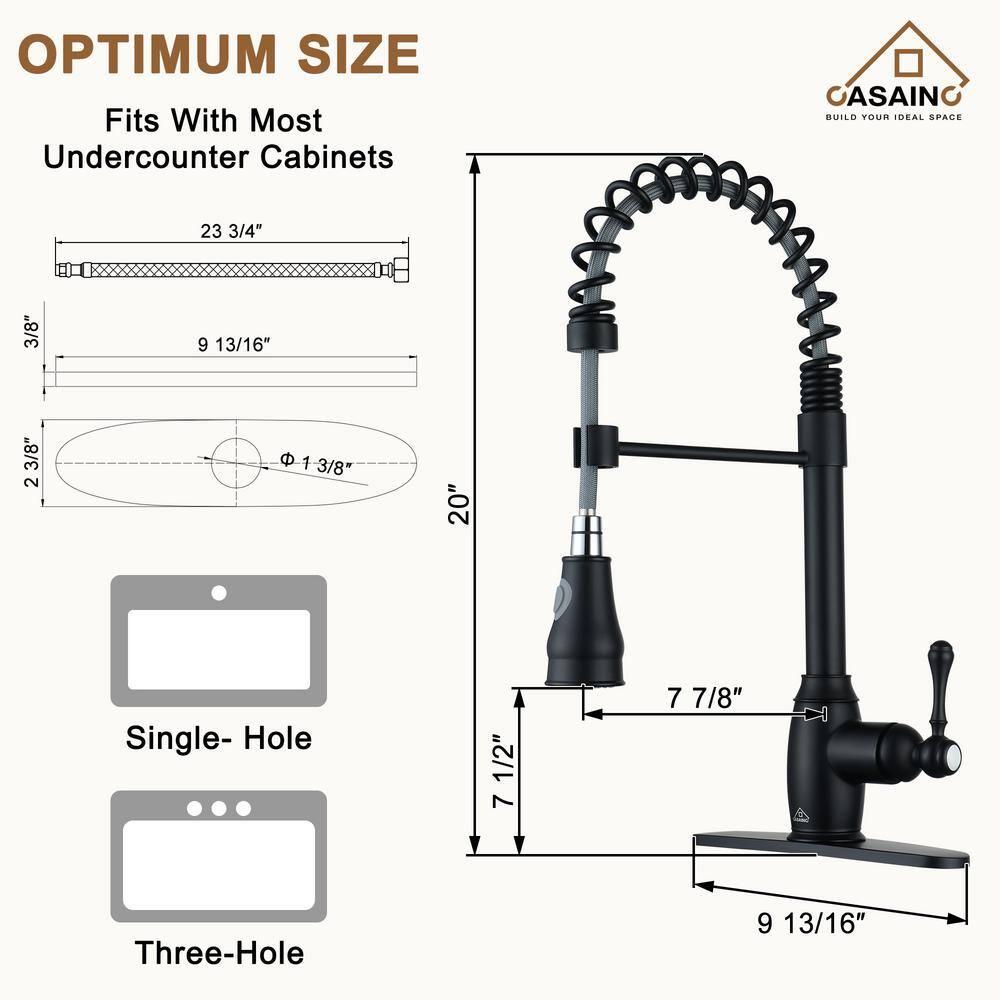 CASAINC 1.8 GPM Single-Handle Spring Pull-Down Kitchen Faucet Single Hole Faucet