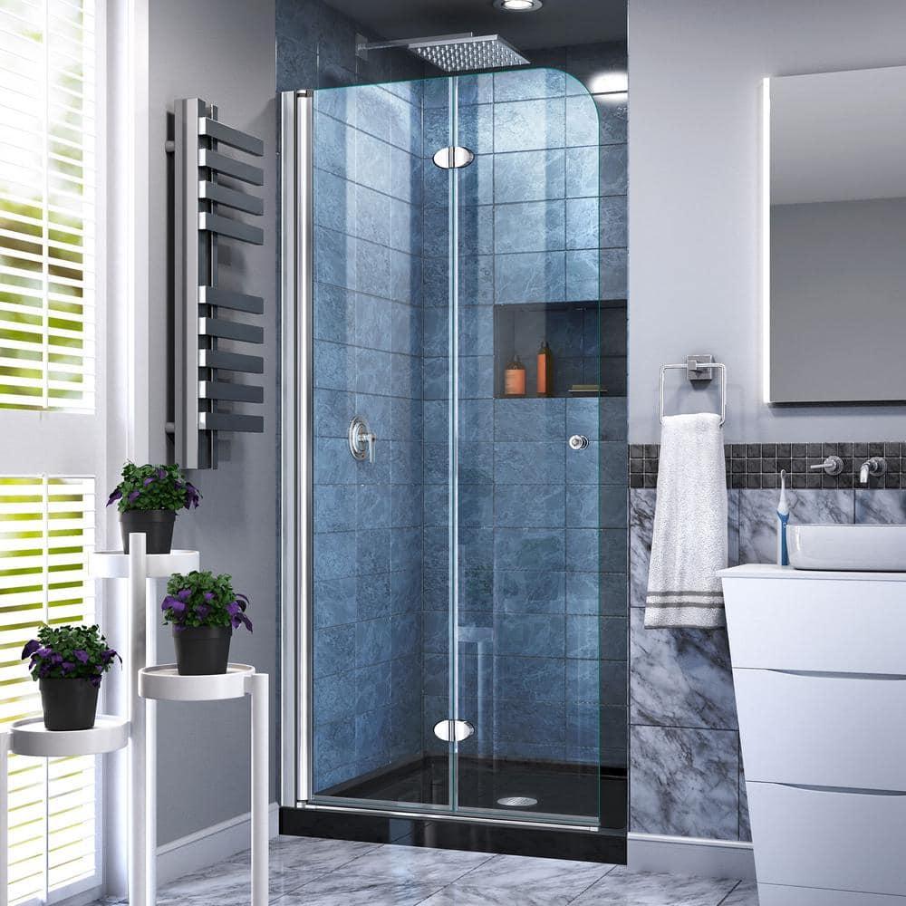 DreamLine Aqua Fold 32" W x 72" H Frameless Square Hinged Shower Enclosure with Base Included DL-6529C-88-01