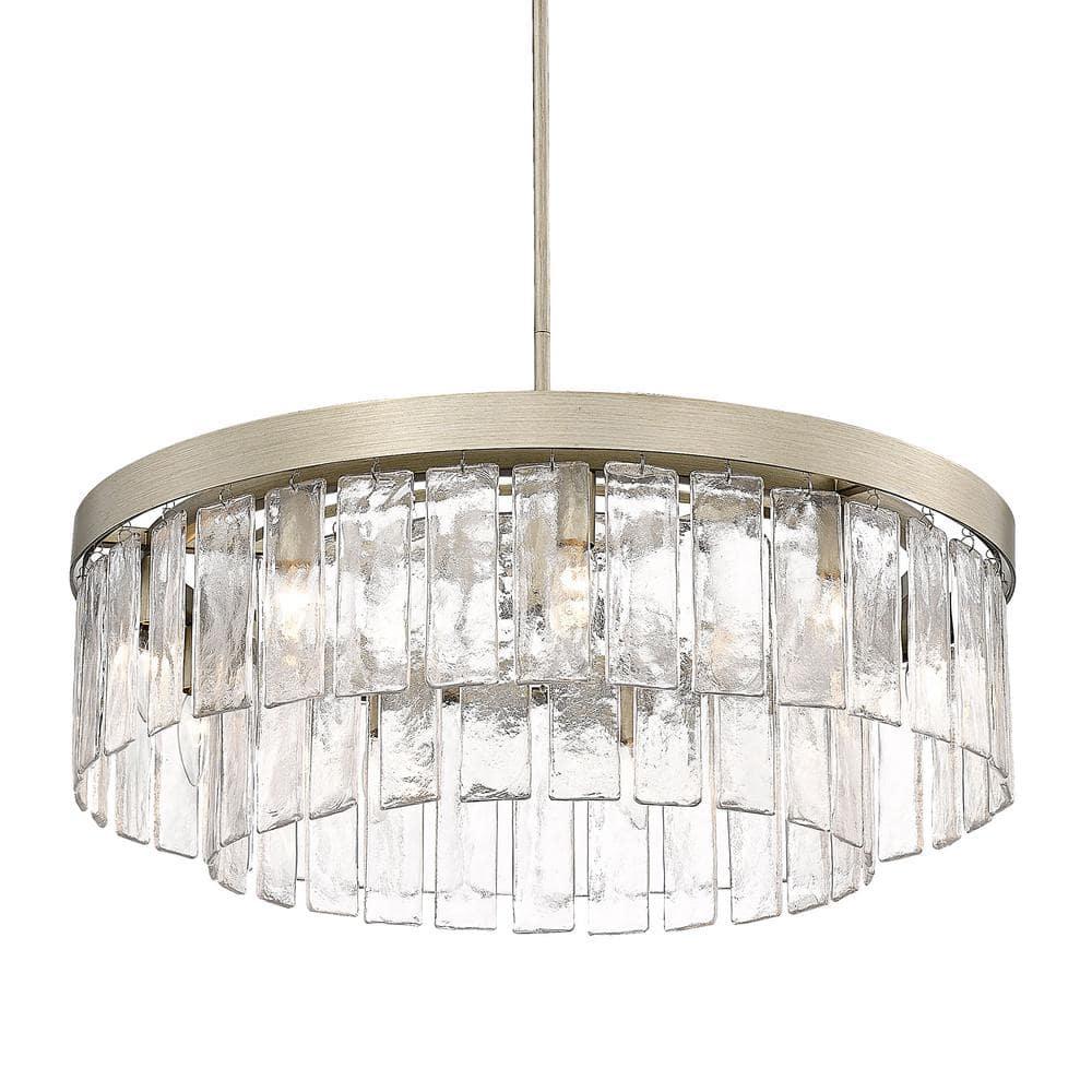 Golden Lighting Ciara 9-Light Chandelier in White Gold with Hammered Water Glass