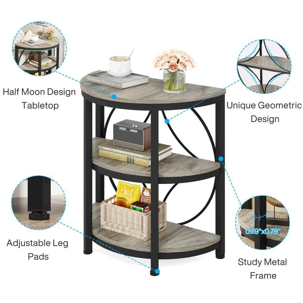 17 Stories 3-Tier Half Round End Table, Narrow Side Table with Metal Frame, Small Half Moon Accent Table for Living Room, Bedroom