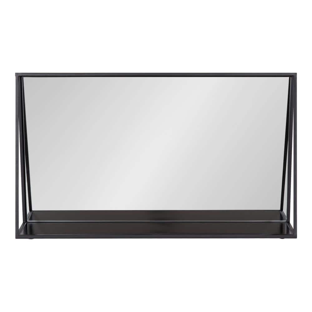 28" x 16" Lintz Metal Framed Decorative Wall Mirror with Shelf Black - Kate & Laurel All Things Decor