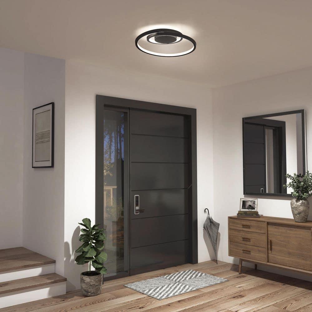 HTYSUPPLY Salto 15W LED Modern Swirl Flush Mount Ceiling Light Fixture, Matte Black - Ideal for Bedroom, Hallway, Kitchen - 700 Lumens, 2700-3300-4500 Kelvin, No Bulb Required