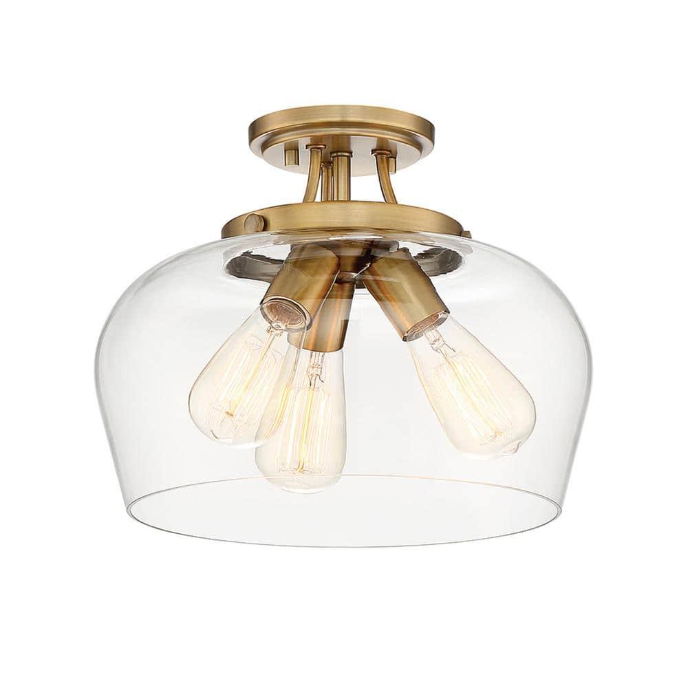 Savoy House Octave 3 - Light Semi-Flush Mount in  Warm Brass