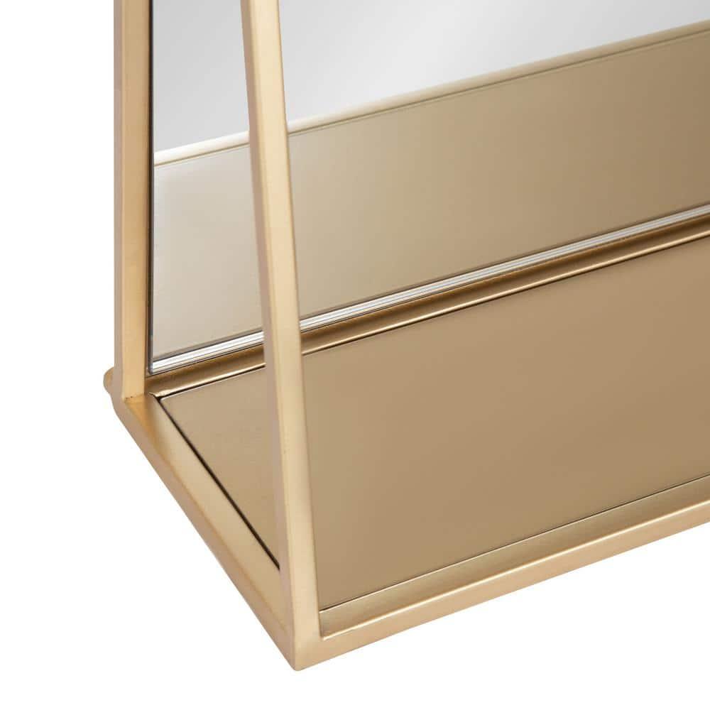 28"x16" Lintz Metal Framed Decorative Wall Mirror with Shelf Gold: Modern Rectangle, No Assembly - Kate & Laurel All Things Decor
