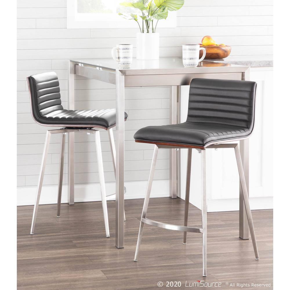 LumiSource Set of 2 Mason Contemporary Swivel Counter Height Barstools Black: Faux Leather, Steel Legs, Fixed 26" Seat Height