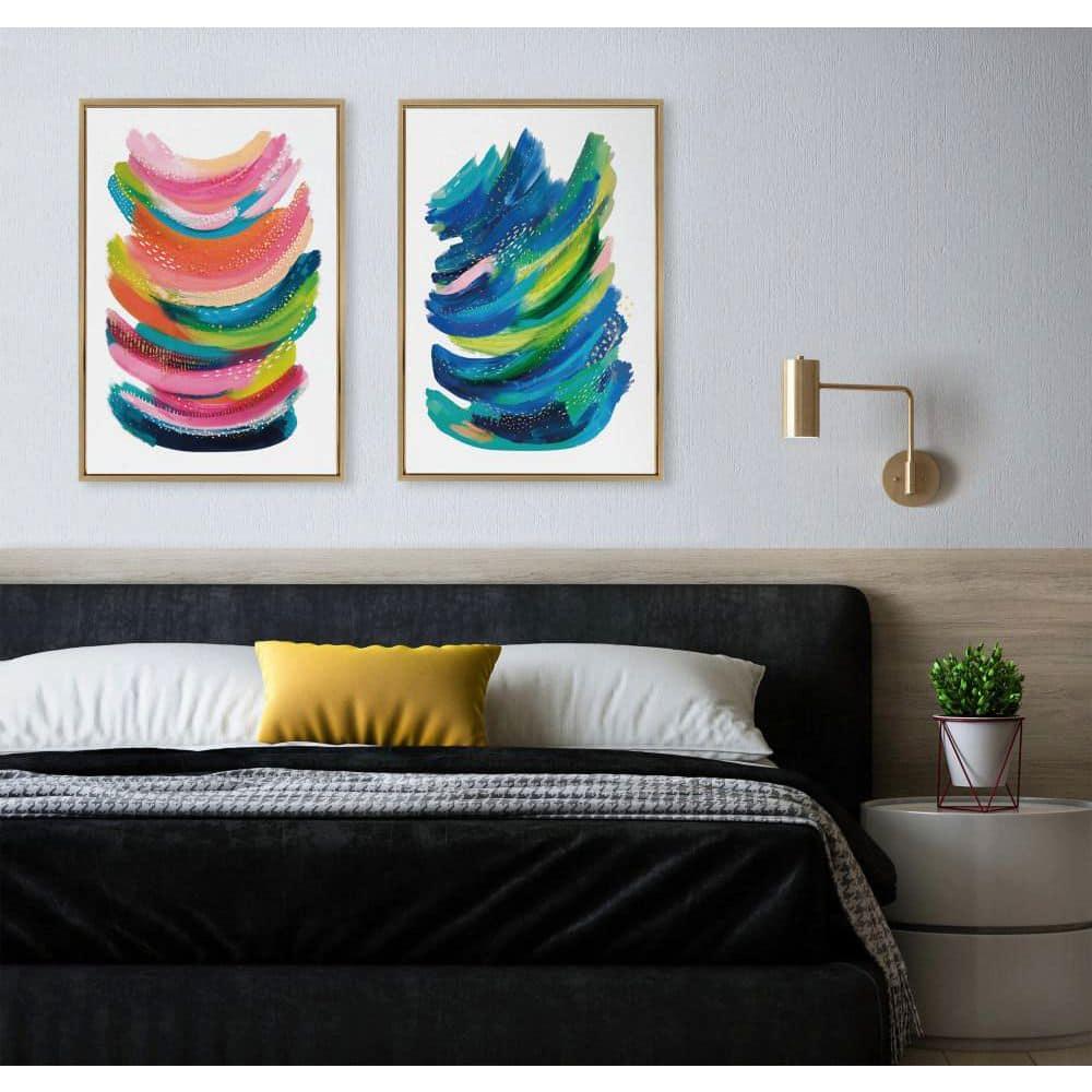 Kate and Laurel Sylvie Bright Abstract Framed Canvas Wall Art by Jessi Raulet of Ettavee, 23x33 Bright Gold, Modern Colorful Brushstrokes Art for Wall