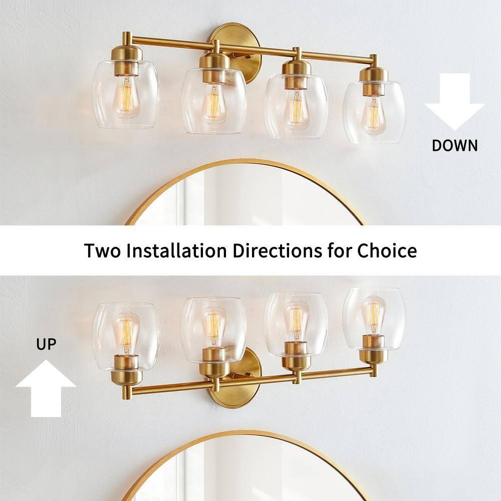 KAWOTI 4-Light Bathroom Light Fixtures, Antique Brass Vanity Wall Lamps over Mirror Bedroom Living Room Hallway