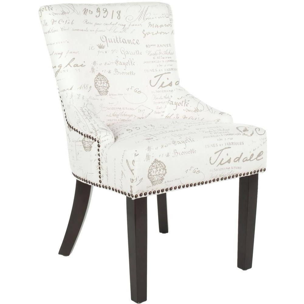 Lotus 19''H Side Chair (Set Of 2) with Brass Nail Heads - White/Grey - Safavieh