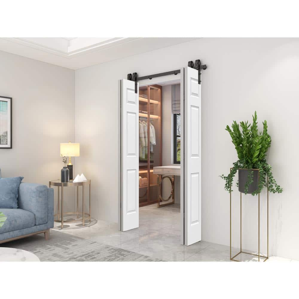 Calhome Paneled MDF Composite Double Bifold Barn Doors with Installation Hardware Kit
