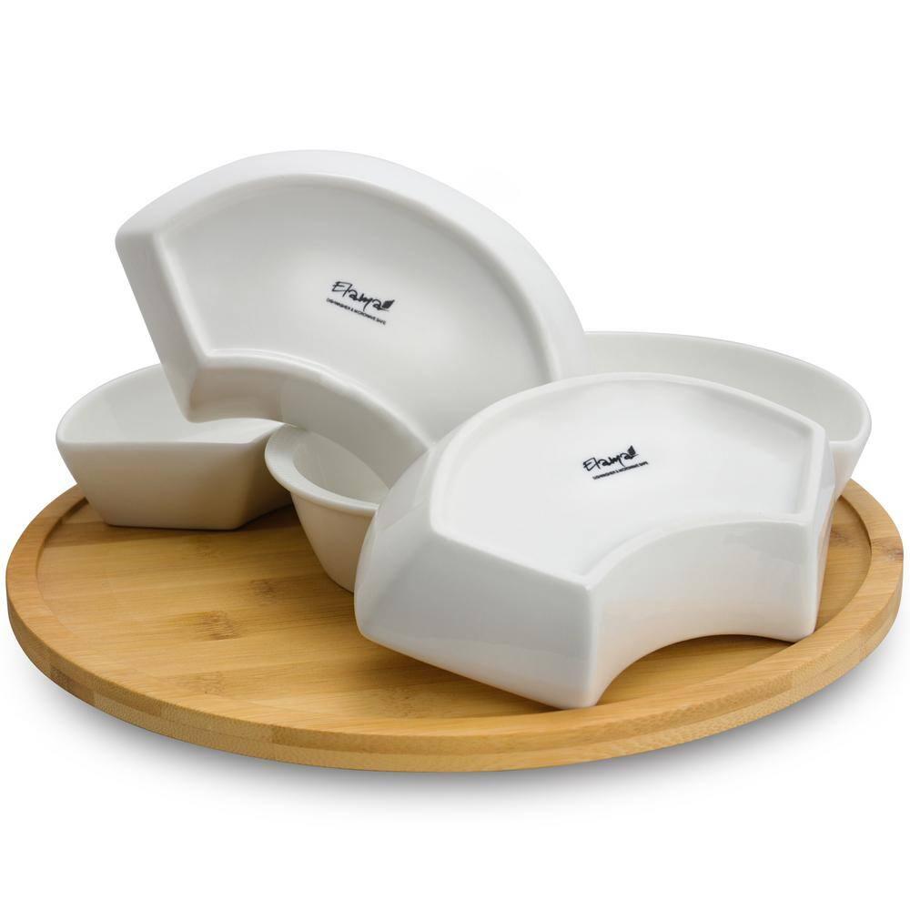 6pc Stoneware Beautiful Party Serving Set White - Elama: Entertaining Serveware & Condiment Bowls