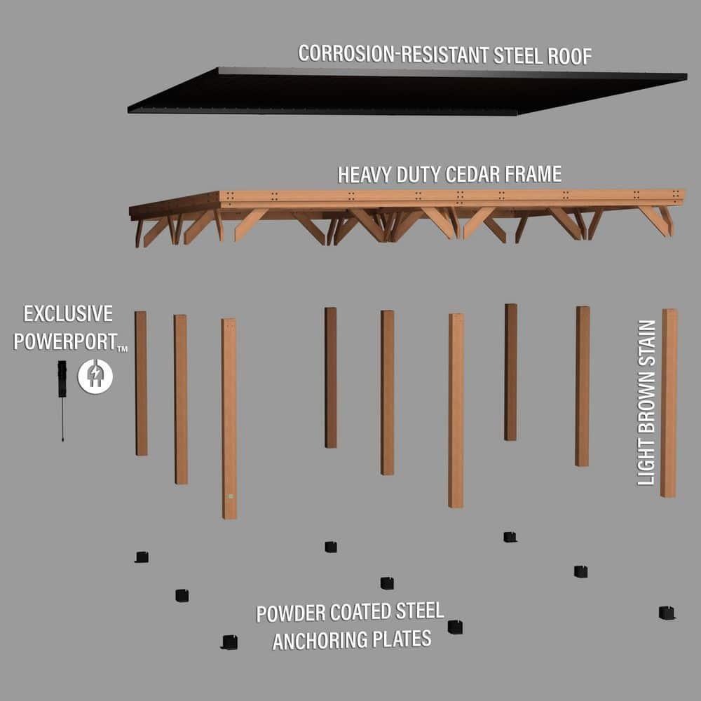 Backyard Discovery Kingsport 20'x 20' Cedar Wood Carport, Galvanized Steel Roof, PowerPort
