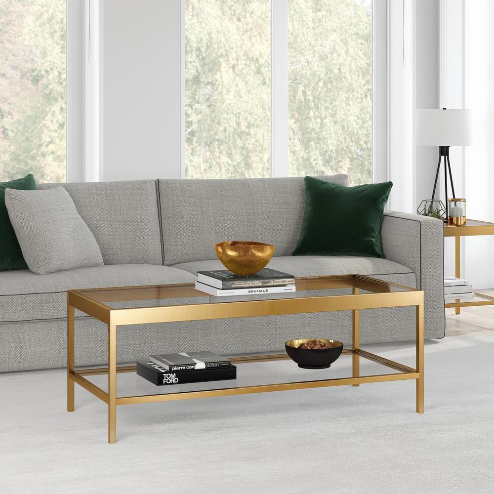 Evelyn&Zoe Alexis 45" Wide Rectangular Coffee Table, Brass
