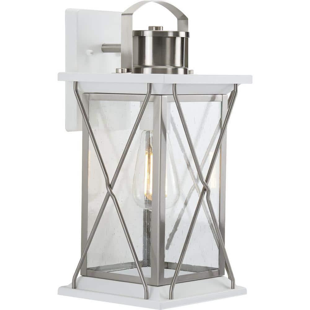 Progress Lighting Barlowe 1-Light Outdoor Wall Lantern in Stainless Steel with Clear Seeded Glass