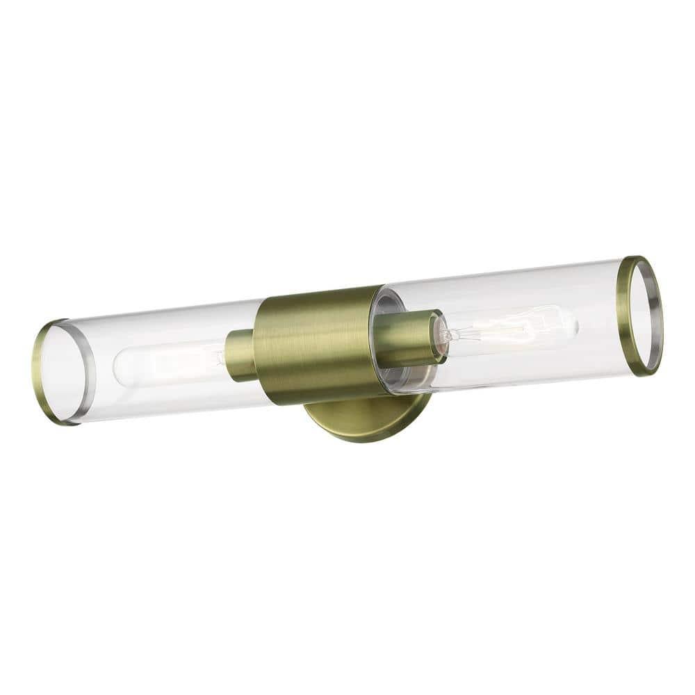 Livex Lighting Banca 2-Light Metal & Glass ADA Vanity Sconce in Antique Brass