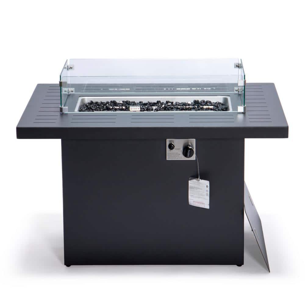 LeisureMod Chelsea Patio Modern Aluminum Propane Fire Pit Table in Black
