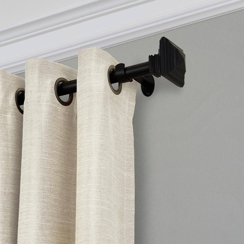 Florence 1" Window Drapery Single Curtain Rod with Stacked Square Finial - 28"-48" - Black - Elrene Home Fashions