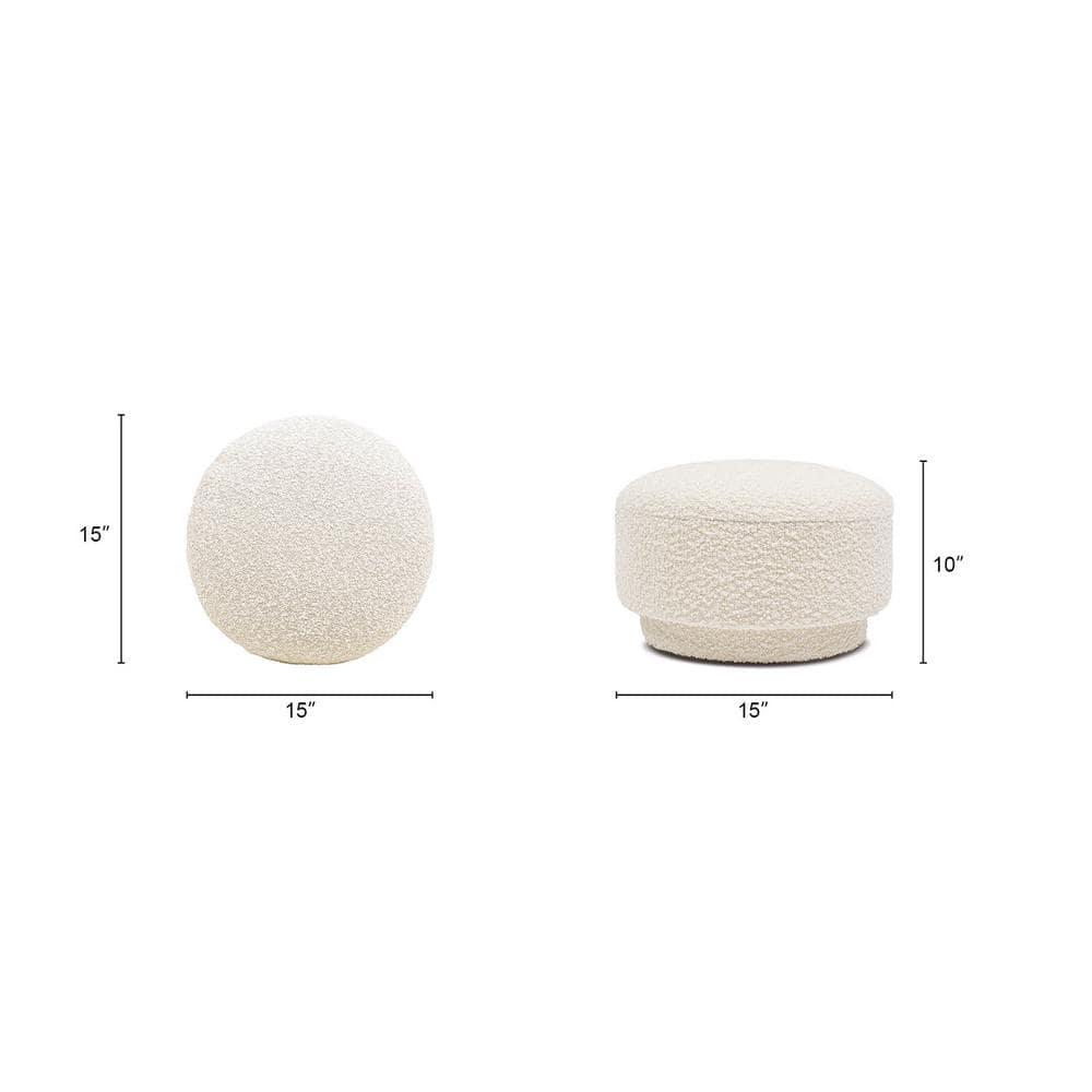 Fuji 15" Mushroom Footstool Ottoman Ivory White Boucle