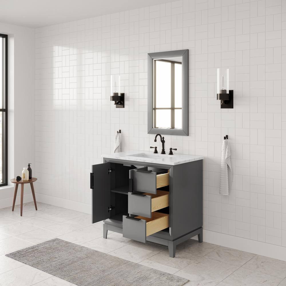 Elizabeth Collection 36 in. Bath Vanity in Cashmere Grey With Vanity Top in Carrara White Marble - With Mirror(s)