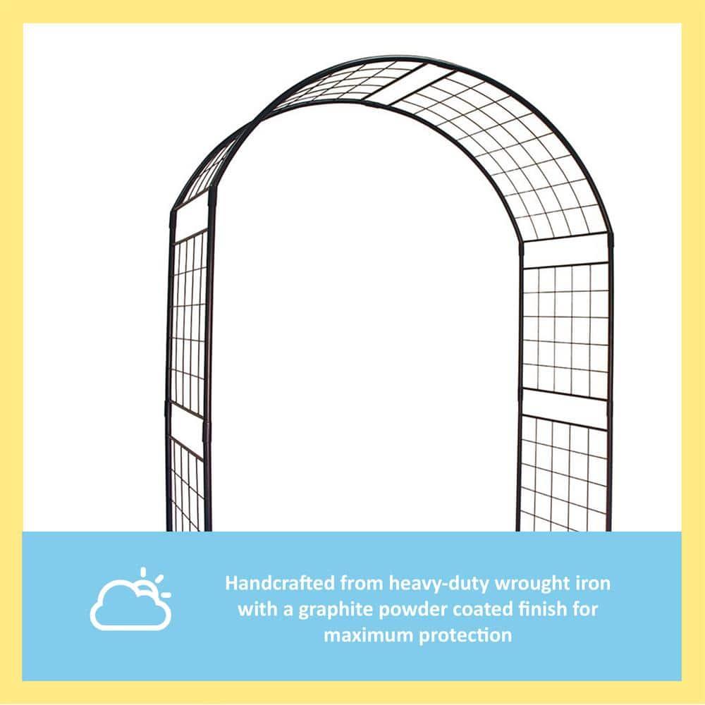 Achla Designs Elegant Handcrafted Monet II Wrought Iron Garden Arbor, 114.5 Inch Tall, Graphite Powder Coated Finish