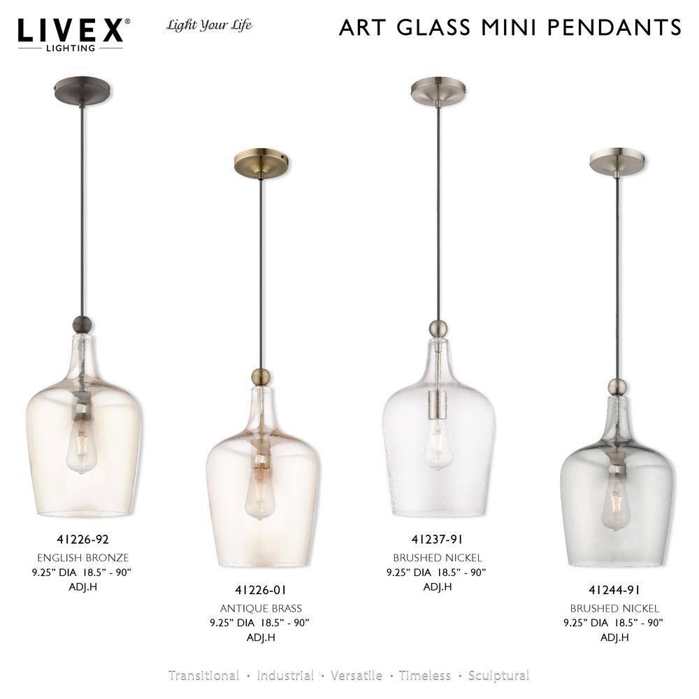 Livex Lighting Art Glass 1 - Light Pendant in  Antique Brass