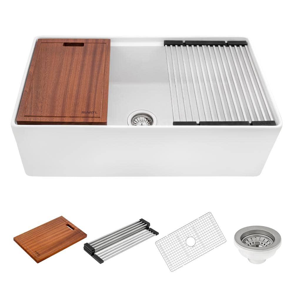 Ruvati 33 inch Fireclay Workstation Farmhouse Kitchen Sink Apron Front Single Bowl