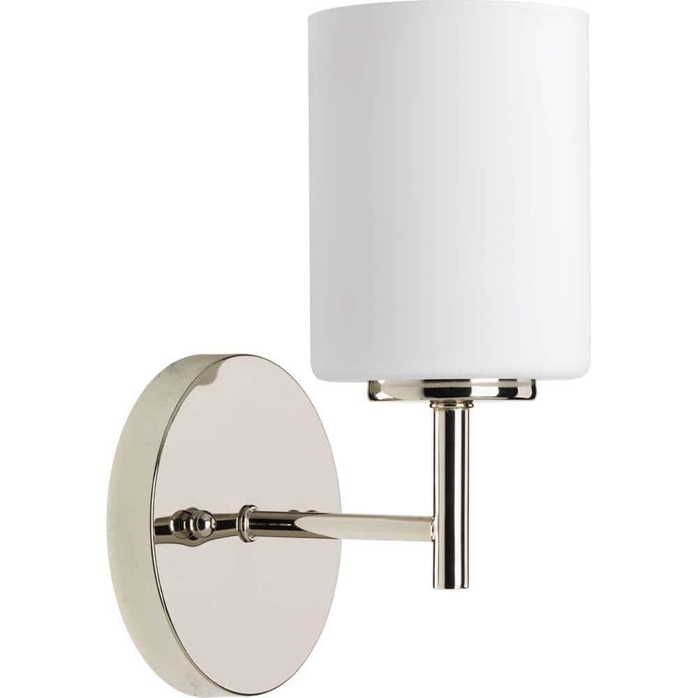 Progress Lighting Replay 1-Light Bath & Vanity Wall Light, Polished Nickel, Porcelain Shade
