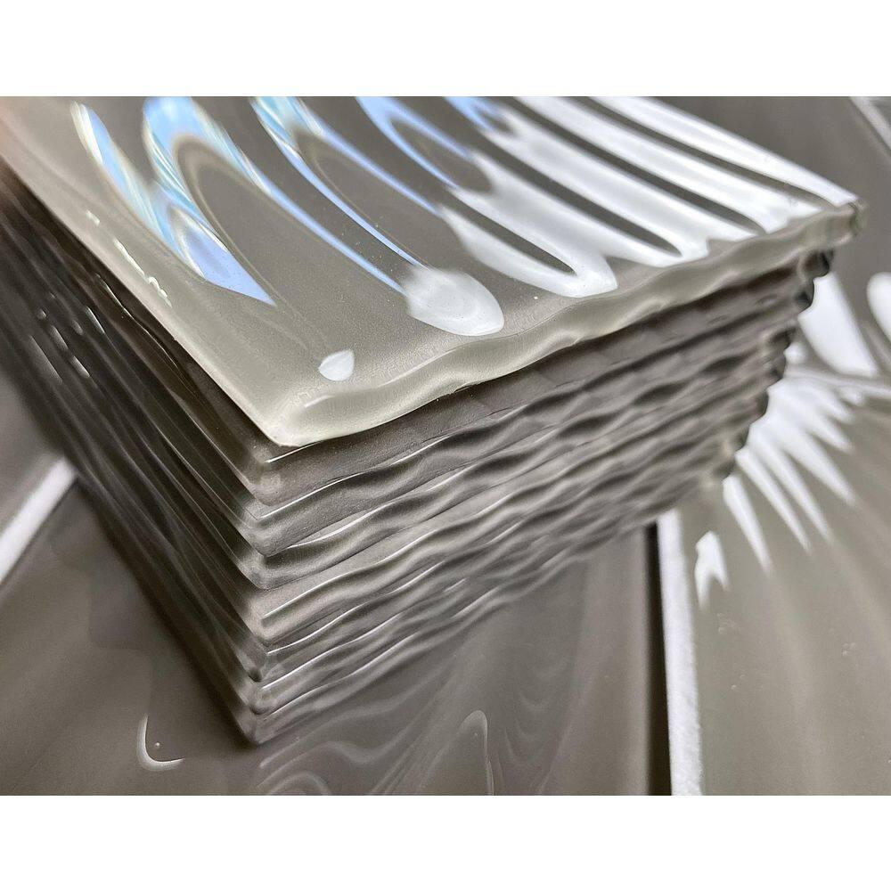 Abolos Pacific 4 in. x 12 in. Textured Glass Straight Edge Subway Decorative Kitchen & Bathroom Wall Tile