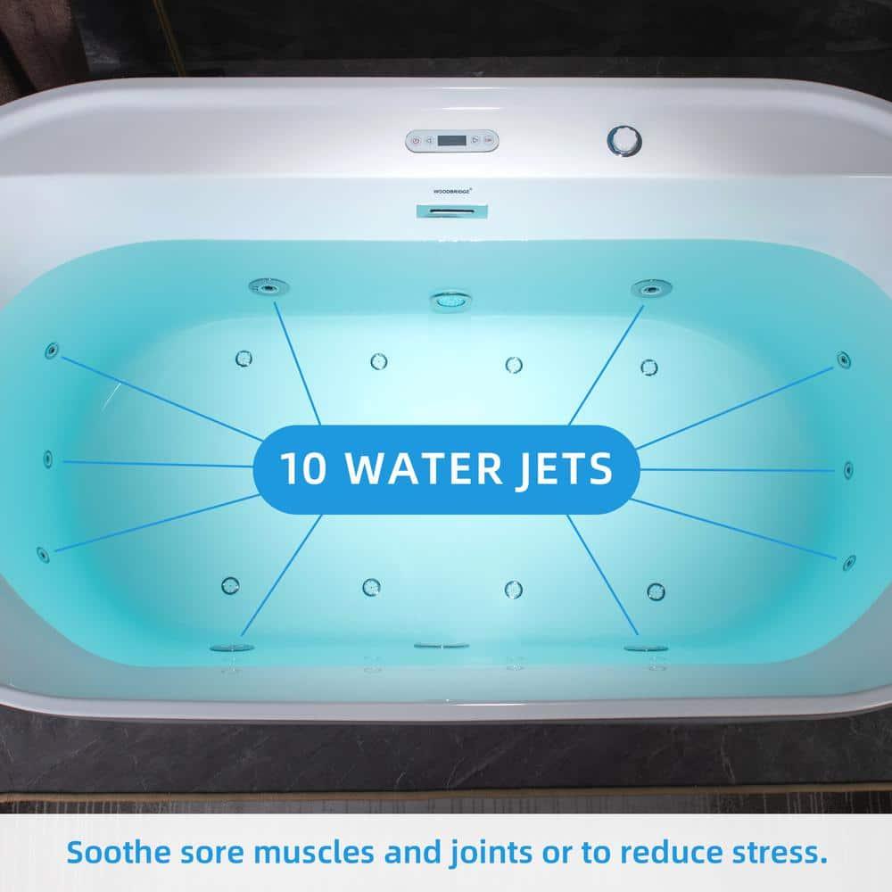 72" x 35-3/8" Whirlpool and Air Bath Heated Soaking Combination Tub with Wide Rim, LED Control Panel