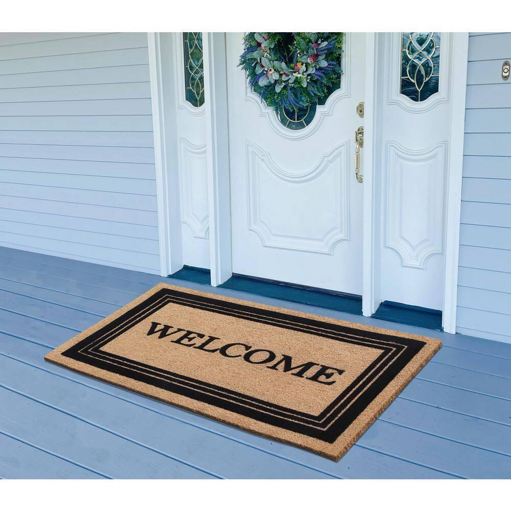 A1HC Welcome Entrance Door Mats, Durable Large Outdoor Rug, Non-Slip, Flock Doormat, Thin-Profile Heavy Duty Door Mat, Indoor Outdoor Front Door, High Traffic Areas, 24" X 39"
