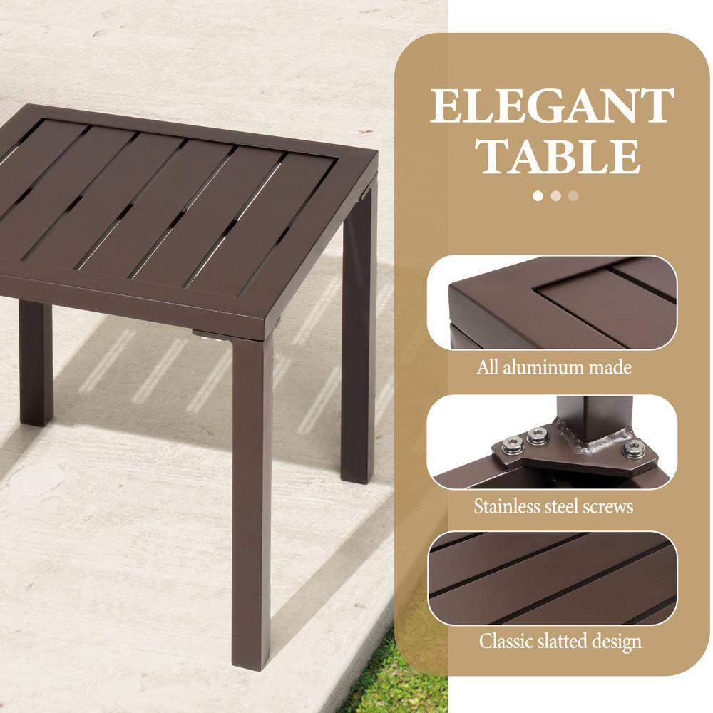 Crestlive Products Outdoor End Table Aluminum Square Patio Side Table - 15.7" L x 15.7" W x 15.9" H 1-Piece, Brown