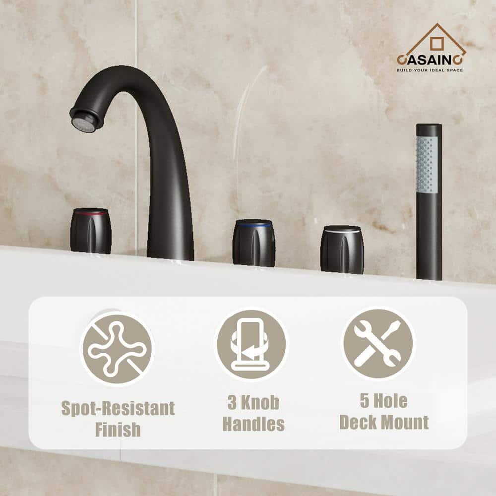 3 Handles Deck Mount Roman Tub Faucet With Hand Shower