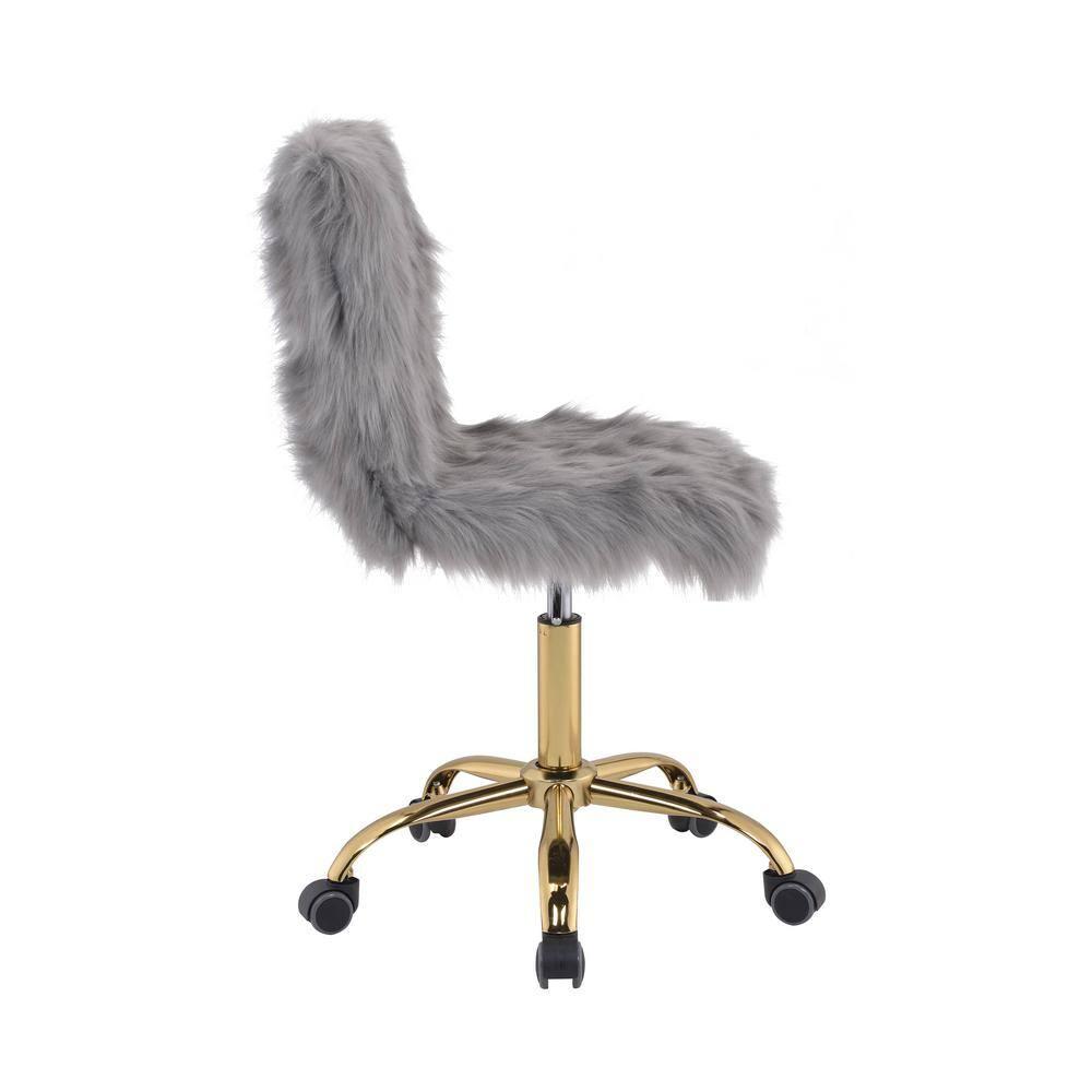 23" Arundell Accent Chair Gray Faux Fur/Gold Finish - Acme Furniture