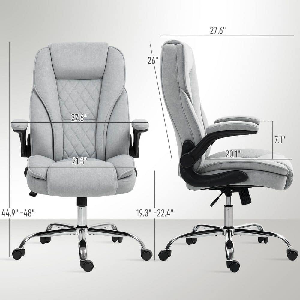 HOMCOM Executive Office Chair, Fabric Comfy Computer Desk Chair with Swivel Wheels, Flip-up Armrest, Adjustable Height, Gray