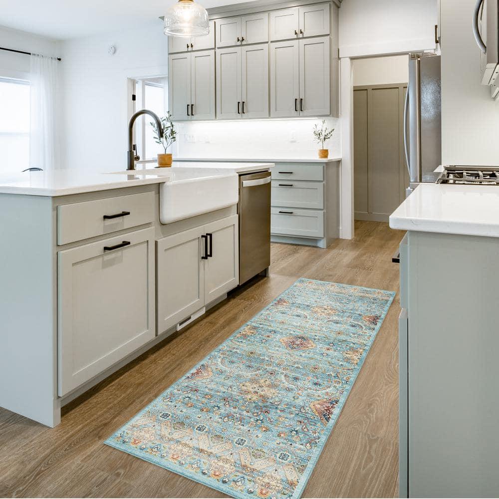 Gertmenian Crystal Print Tanis Sage Aqua Cream Multi Moroccan Bohemian Polyester Washable Flat Pile Indoor Area Rug