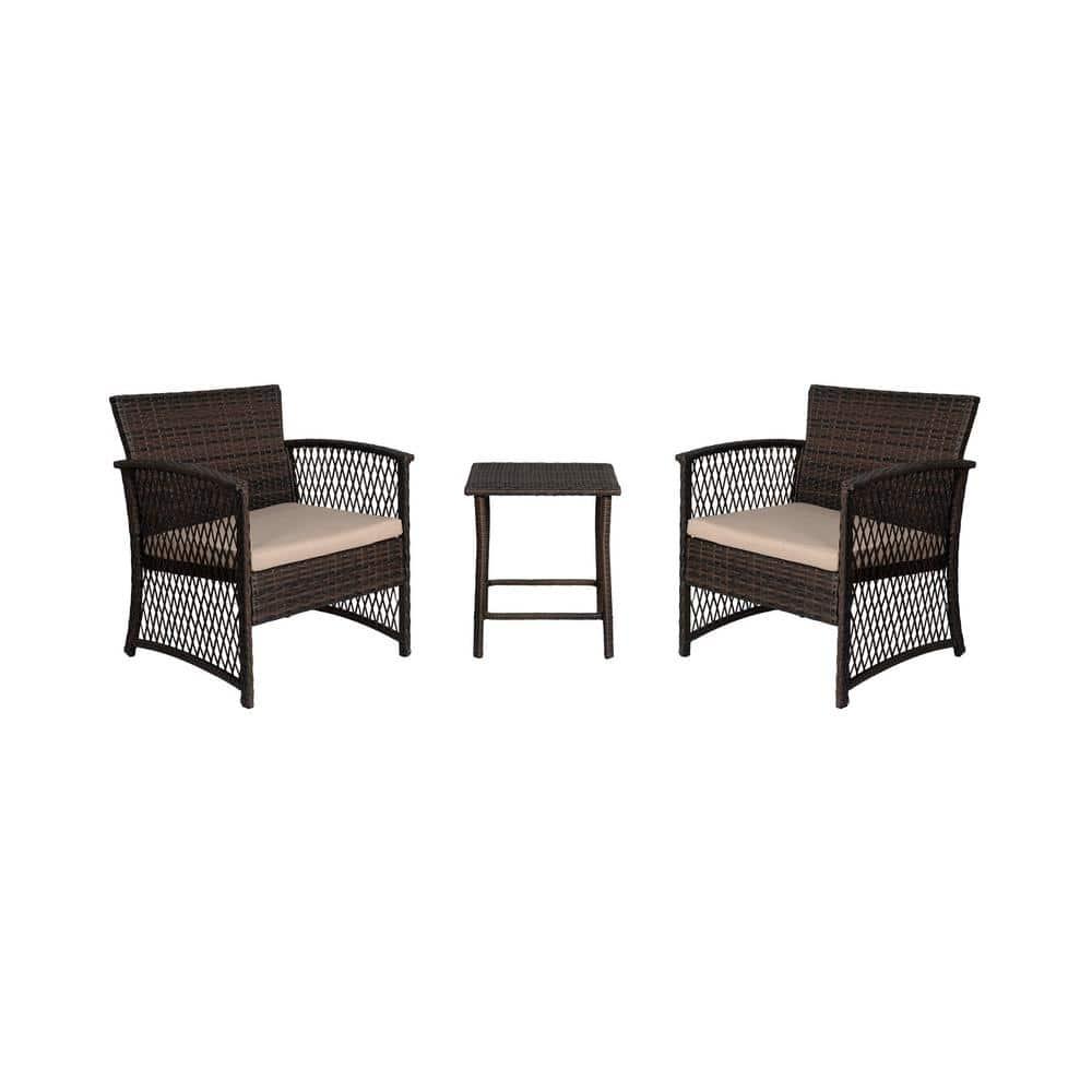 Polytrends Heritage Outdoor 3-piece Wicker Bistro Patio Set Coffee/Beige
