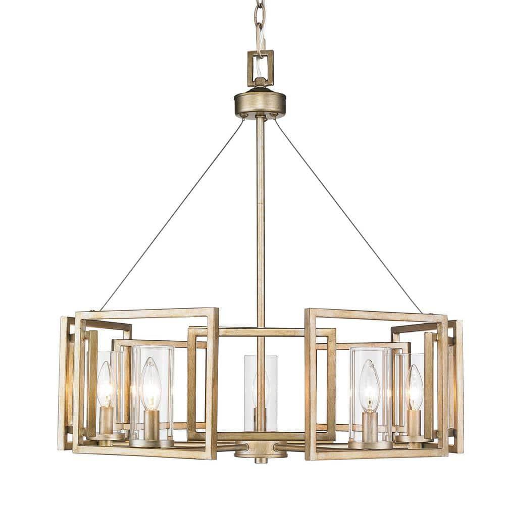Golden Lighting Marco 5-Light Chandelier in White Gold with Clear Glass