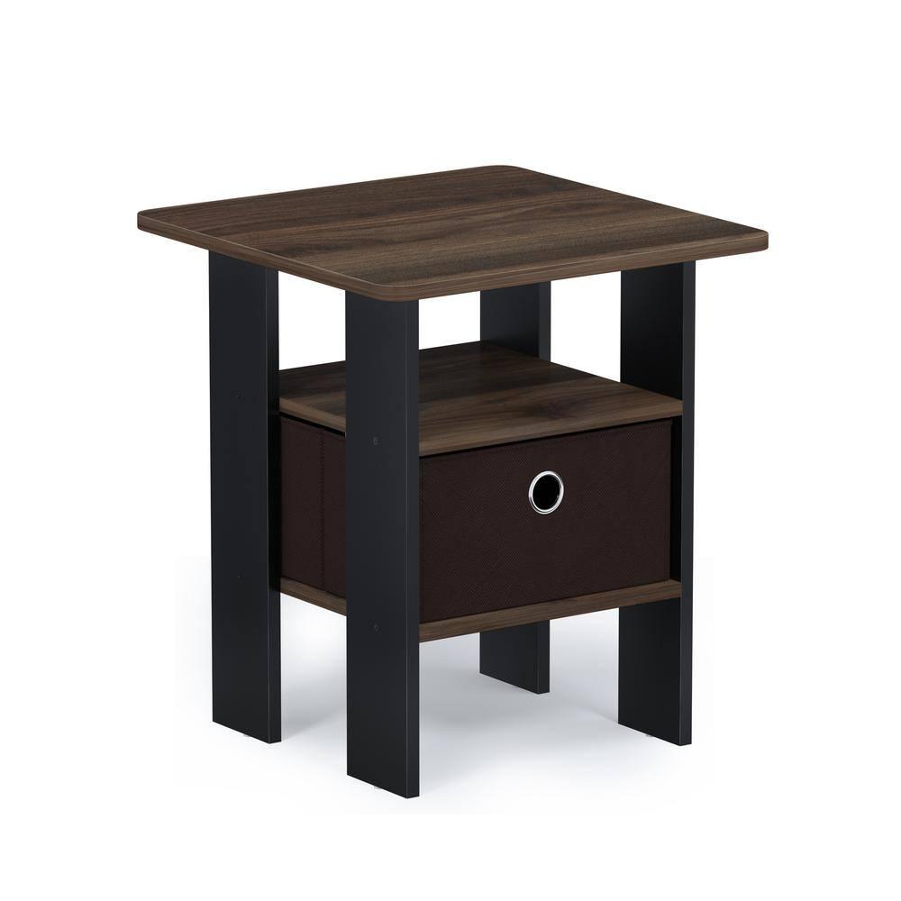 Furinno Andrey End Table Night Stand with Bin Drawer, Columbia Walnut/Dark Brown