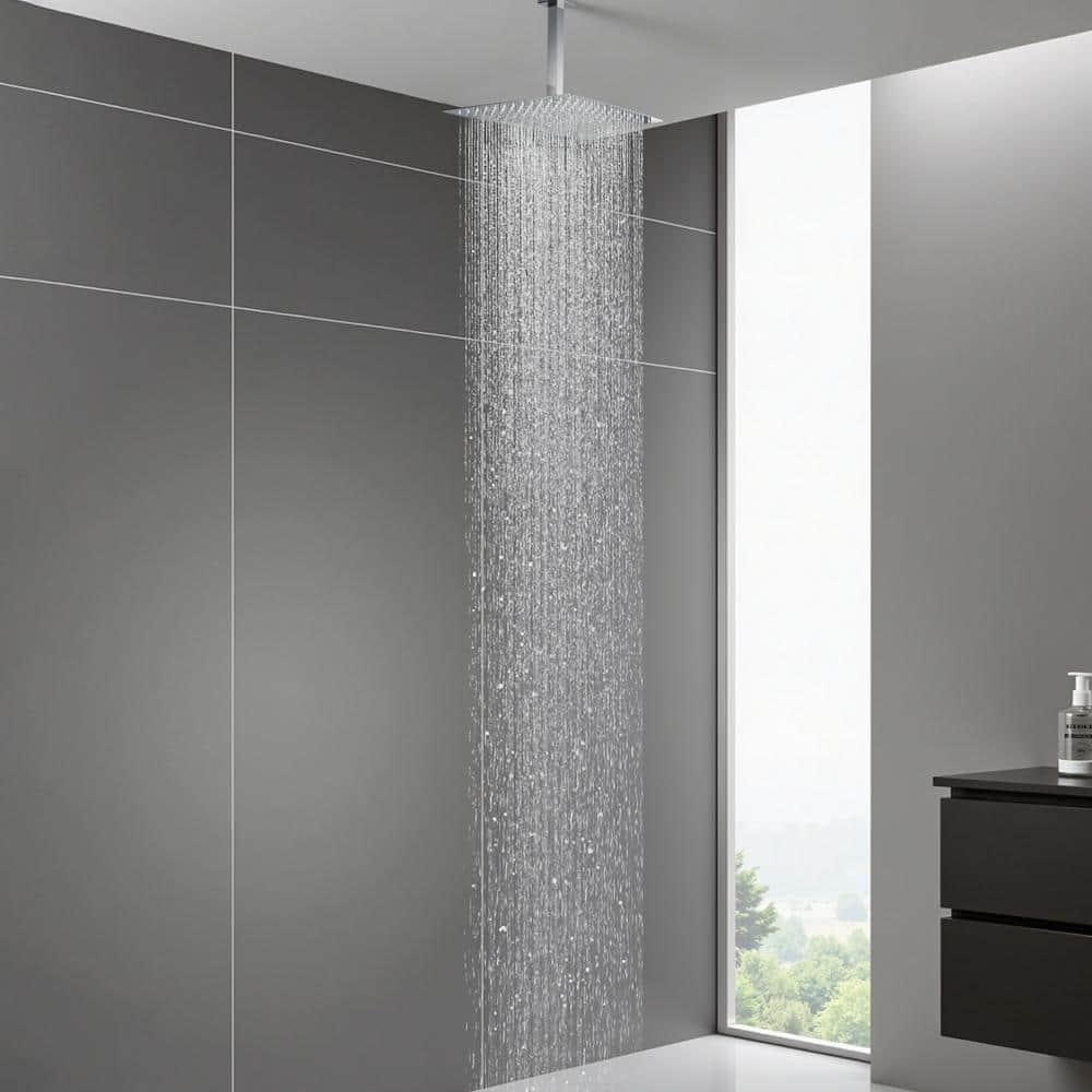 FORIOUS Shower Head System, 12 Inch Rain Shower Faucet Set with Handheld Spray Combo Rough-in Valve, Solid Brass Pressure Balanced Valve Trim Kit, Ceiling Mount, Chrome