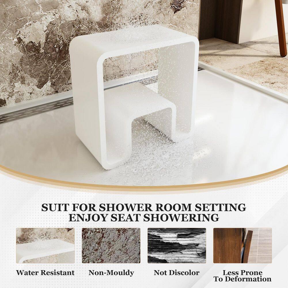 Matte White Solid Surface Dual-Layer Shower Stool