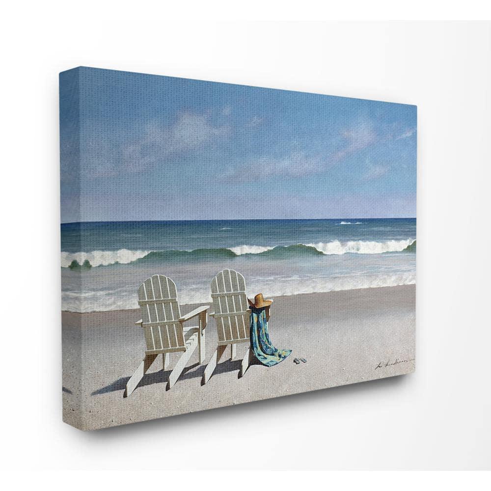Shadudu The Stupell Home Decor Two White Chairs on The Beach Stretched Canvas Wall Art, 20x16-inch, Multi-Color 20x16in